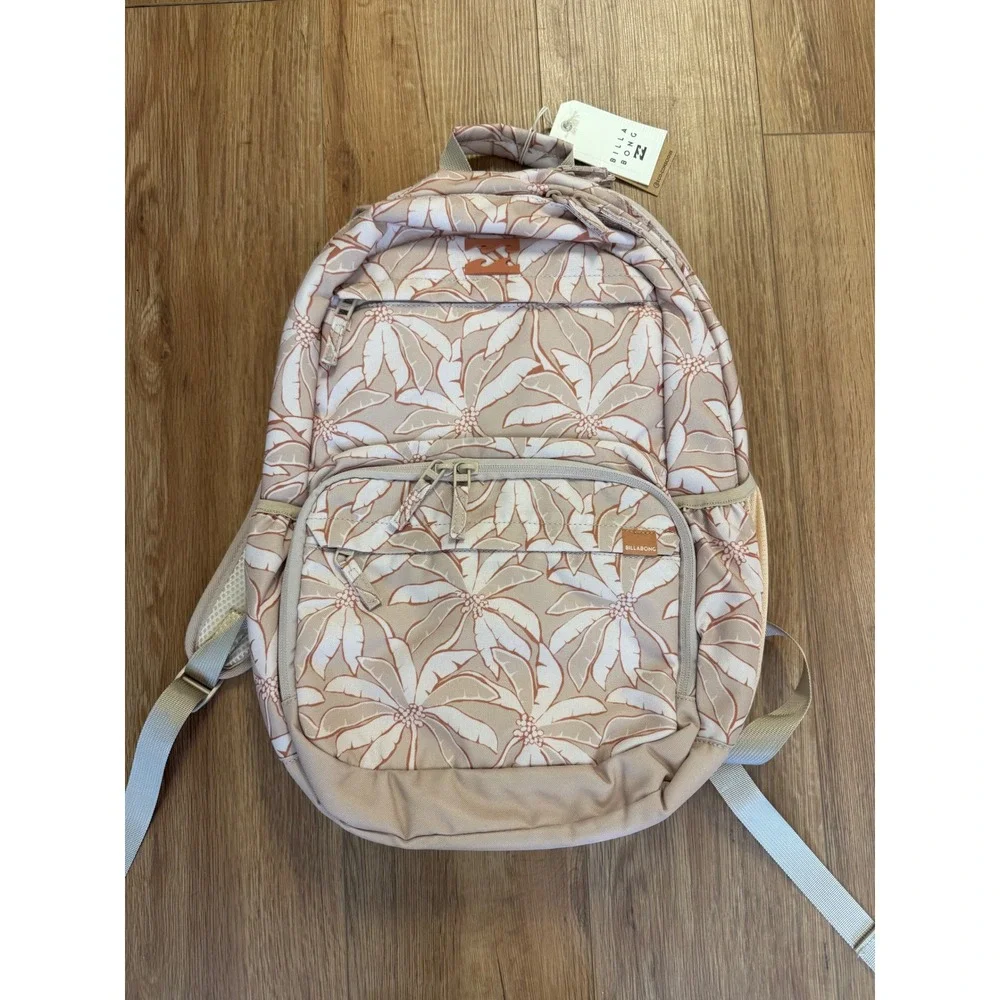 Billabong Maiden Voyage Backpack Pink Tan Palm Print Eco Bag 21L 24E651506 STN